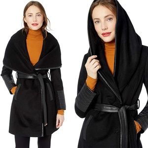 Via Spiga Women's Wool Wrap Coat Faux Leather